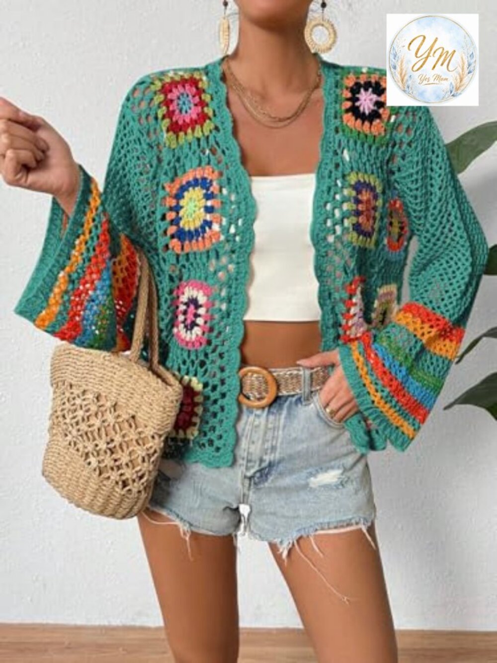 Floral Crochet Cardigan Hollow Out Open Front Long Sleeve Sweater - Picture 5 of 6